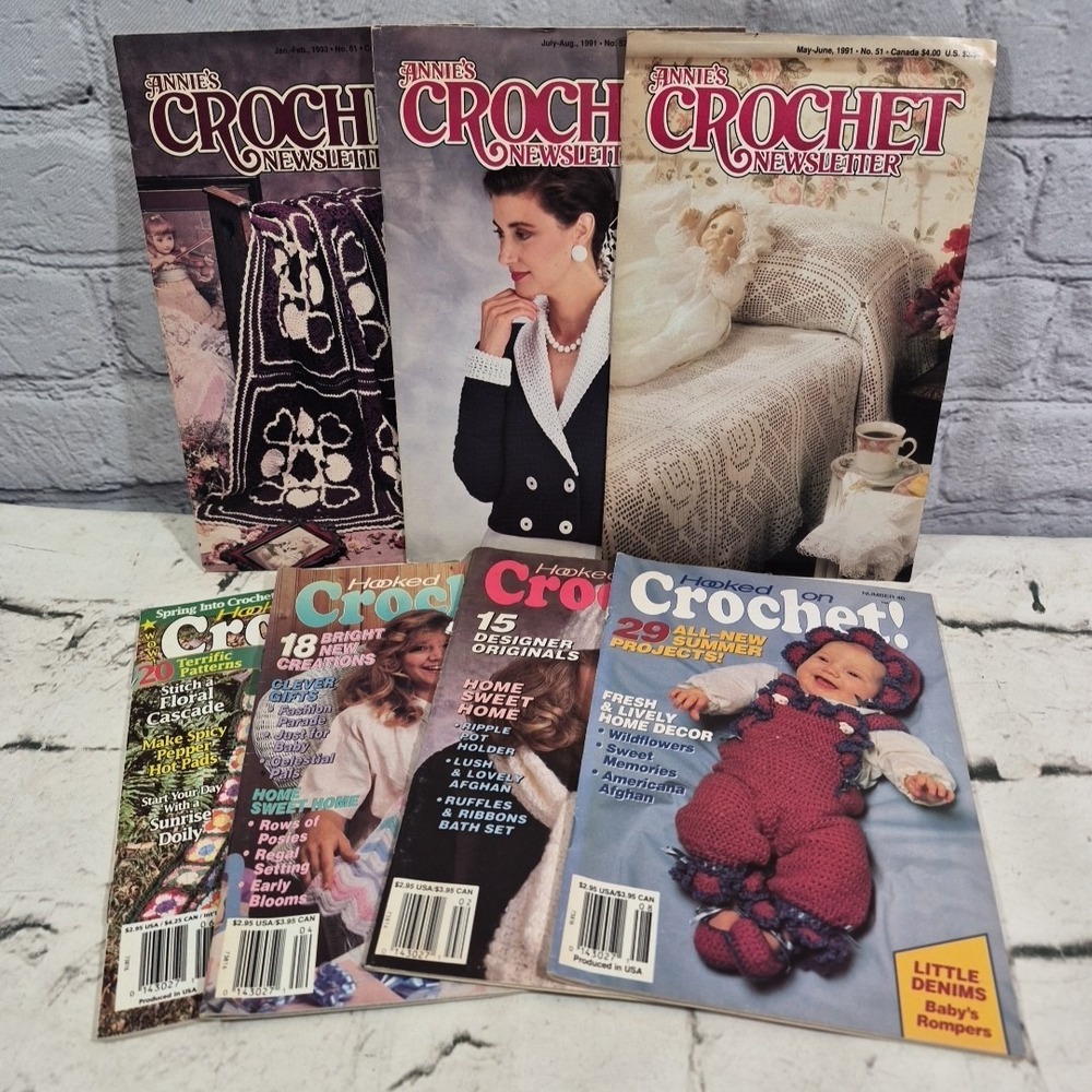 Annies Crochet Newsletter Hooked on Crochet Magazine Vintage 90s Lot Of 7